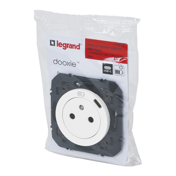 Legrand dooxie prise de courant + chargeur usbx1 type c 1 poste composable blanc - Legrand - 095220