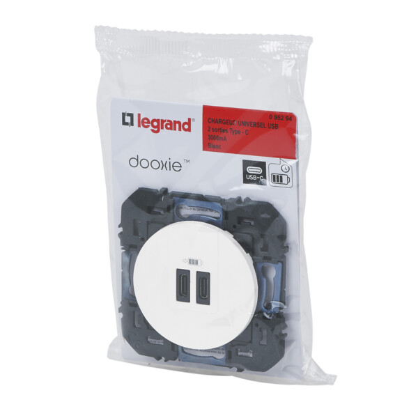 Legrand dooxie chargeur 2 usb c+c 3a 15 w blanc composable - Legrand - 095294