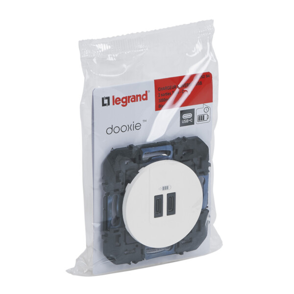 Legrand dooxie chargeur 2 usb c+c 3a 15 w blanc composable - Legrand - 095294