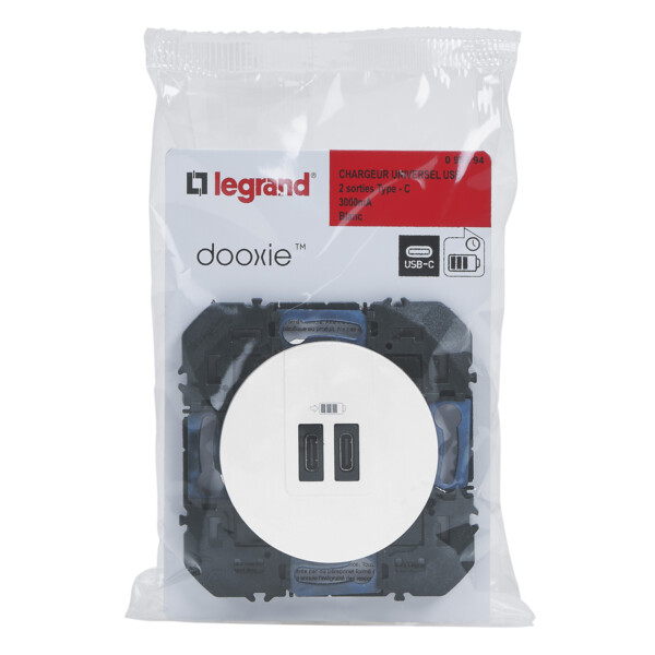 Legrand dooxie chargeur 2 usb c+c 3a 15 w blanc composable - Legrand - 095294
