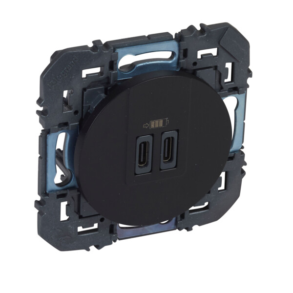 Legrand dooxie chargeur 2 usb c+c  3a 15w noir composable - Legrand - 095296
