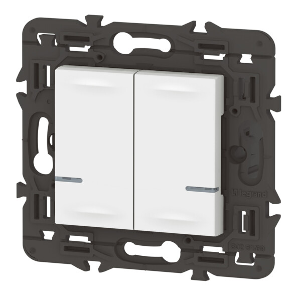 Interrupteur double connecté avec Neutre Mosaic With Netatmo 2x250W compatible Home + Control - blanc - Legrand - 077702LA