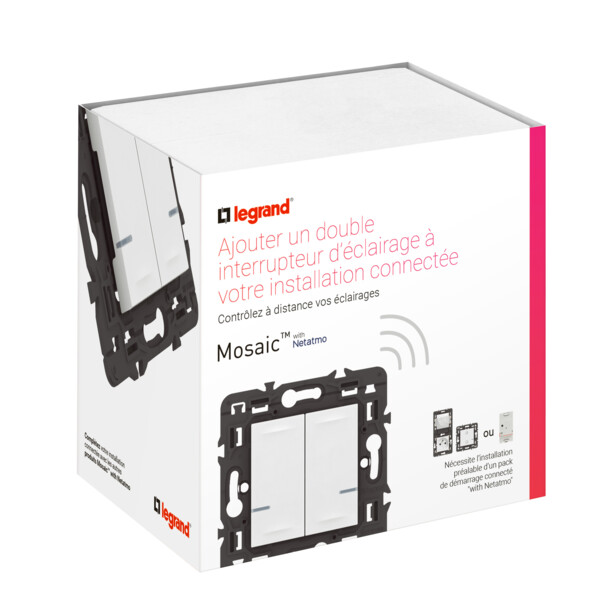 Interrupteur double connecté avec Neutre Mosaic With Netatmo 2x250W compatible Home + Control - blanc - Legrand - 077702LA