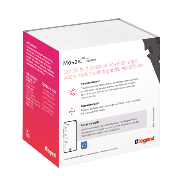 Commande sans fil Départ/Arrivée Mosaic With Netatmo, blanc, compatible App Home + Control - Legrand - 077715LA