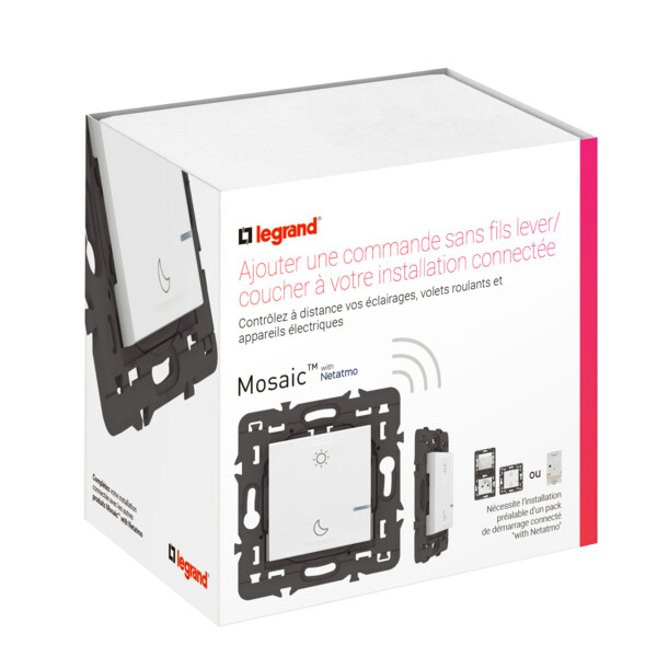 Commande sans fil Lever/Coucher Mosaic blanc, compatible Netatmo, à équiper de plaque - Legrand - 077718LA