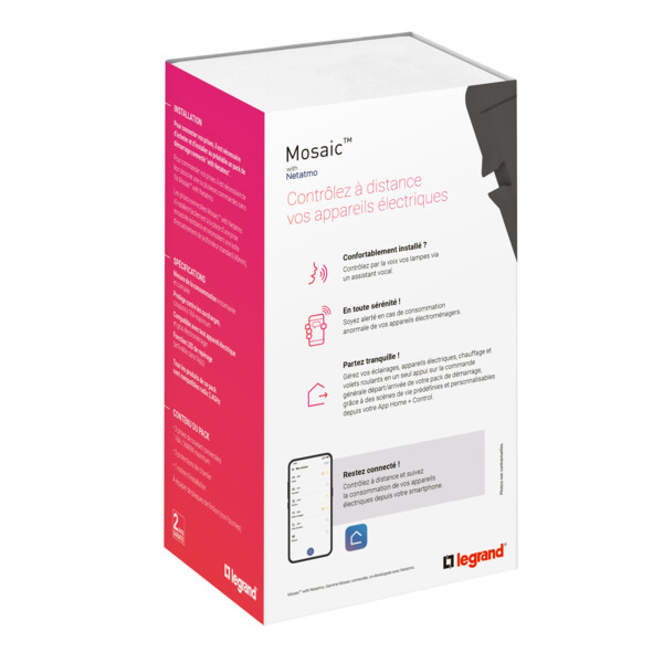 Pack 3 Prises Connectées Mosaic With Netatmo 16A 3680W avec Suivi de Consommation - Blanc - Legrand - 077738LA