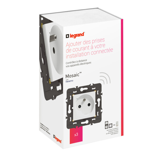 Pack 3 Prises Connectées Mosaic With Netatmo 16A 3680W avec Suivi de Consommation - Blanc - Legrand - 077738LA