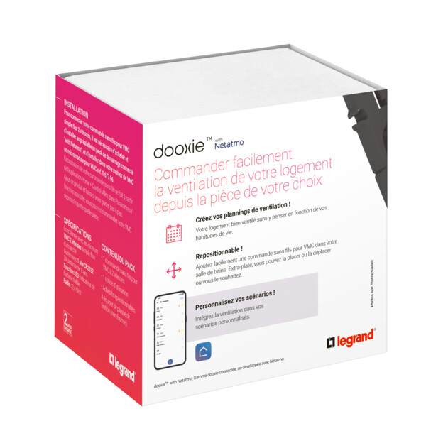 Commande sans fil VMC Dooxie With Netatmo, connectée, blanche, sans plaque - Legrand - 600020A