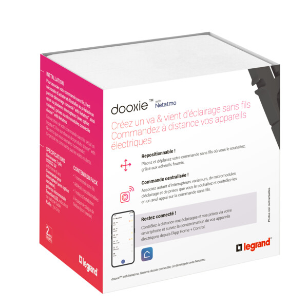 Commande sans fil Dooxie pour éclairage/prise, compatible Netatmo, effet aluminium - Legrand - 600183A