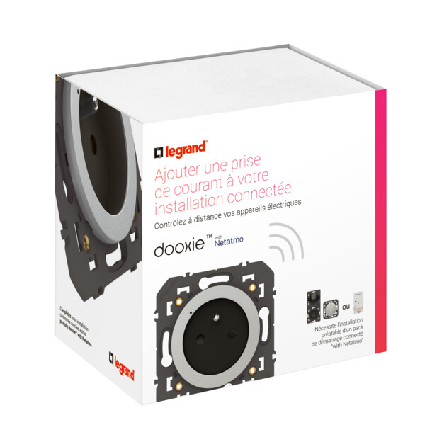 Prise de courant connectée Dooxie With Netatmo 16A avec suivi conso, effet alu, compatible Home + Control - Legrand - 600491A