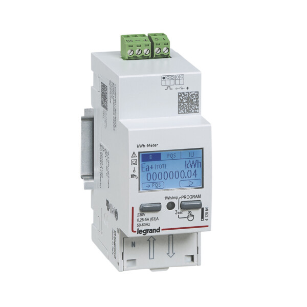 Legrand - Compteur modulaire monophasé EMDX³ non MID raccordement direct 63A - 2 modules - avec sortie à impulsions - Legrand - 412080