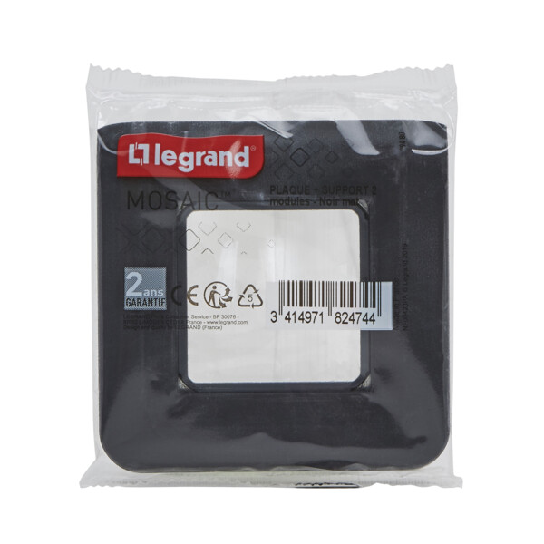 Mosaic support a vis + plaque 2 modules noir mat - Legrand - 099480