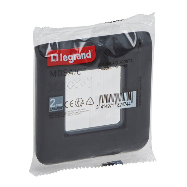Mosaic support a vis + plaque 2 modules noir mat - Legrand - 099480