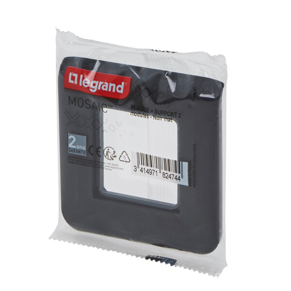 Mosaic support a vis + plaque 2 modules noir mat - Legrand - 099480