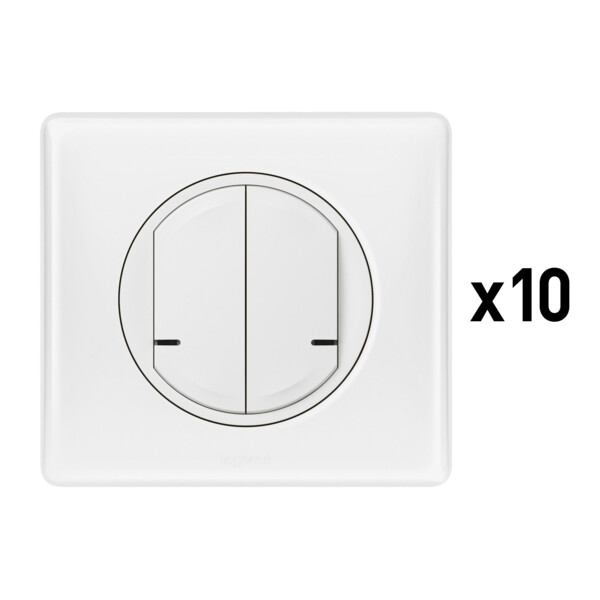 Lot de 10 interrupteurs doubles connectés Céliane With Netatmo - blanc complet - Legrand - 100065
