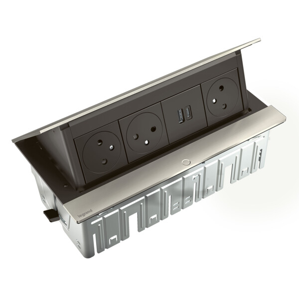 Pop up incara 3x2p+t surface + chargeur usb type-a+c - 8 modules inox - Legrand - 654820