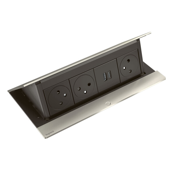 Pop up incara 3x2p+t surface + chargeur usb type-a+c - 8 modules inox - Legrand - 654820