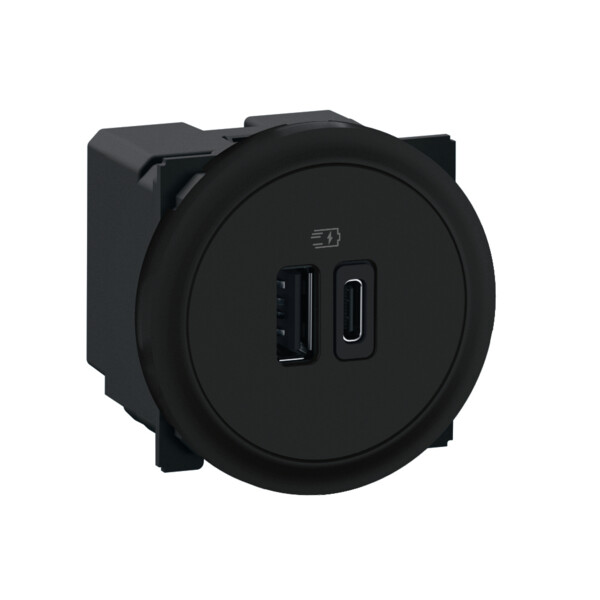 Chargeur 2 usb a+c 20w pd bornes à vis noir format dépôt - céliane - Legrand - CFN0155