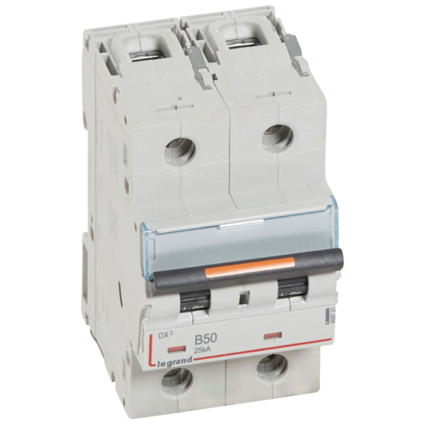 Disjoncteur dx³-vis/vis-2p-230/400v~-50a-25ka-courbe b-prot.départ-peigne hx³ trad 2p - Legrand - 409721