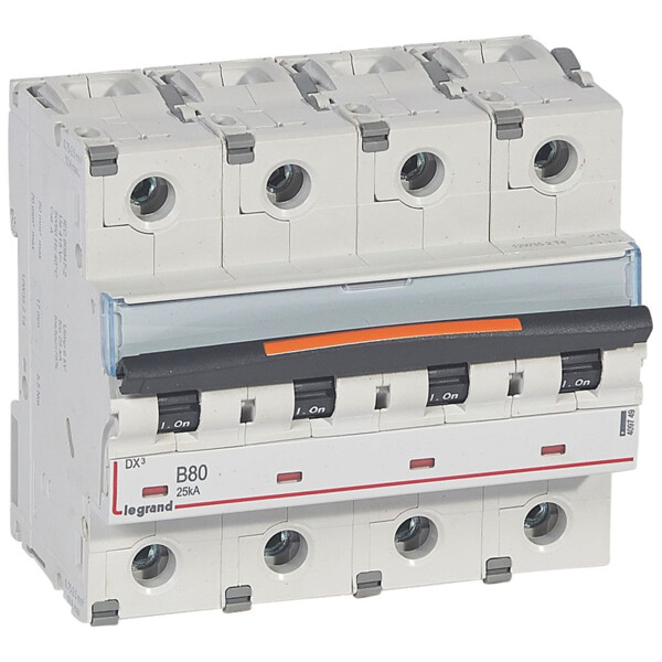 Disjoncteur dx³-vis/vis-4p-400v~-80a-25ka-courbe b-prot.départ-peigne hx³ trad 4p - Legrand - 409749
