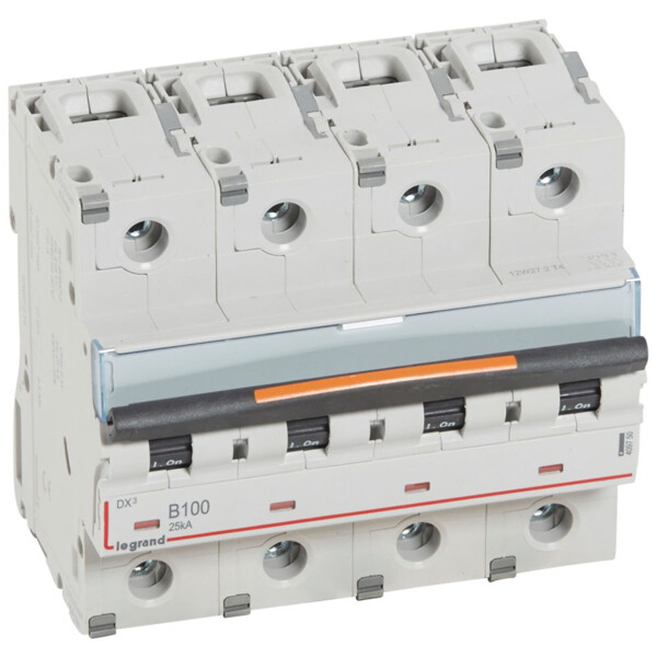 Disjoncteur dx³-vis/vis-4p-400v~-100a-25ka-courbe b-prot.départ-peigne hx³ trad 4p - Legrand - 409750