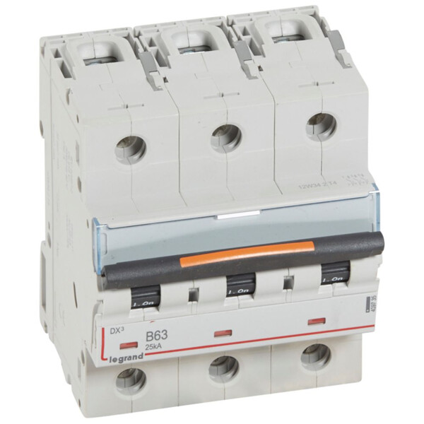 Disjoncteur dx³-vis/vis-3p-400v~-63a-25ka-courbe b-prot.départ-peigne hx³ trad 3p - Legrand - 409735