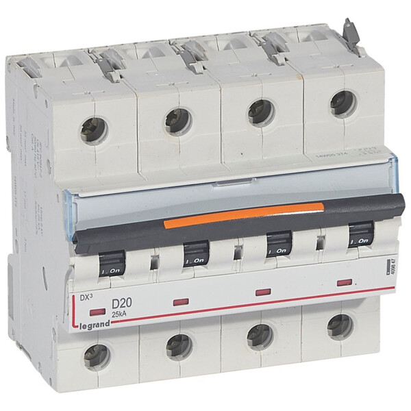 Disjoncteur dx³-vis/vis-4p-400v~-20a-25ka-courbe d-prot.départ-peigne hx³ trad 4p - Legrand - 409847