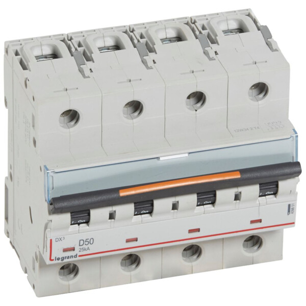 Disjoncteur dx³-vis/vis-4p-400v~-50a-25ka-courbe d-prot.départ-peigne hx³ trad 4p - Legrand - 409851