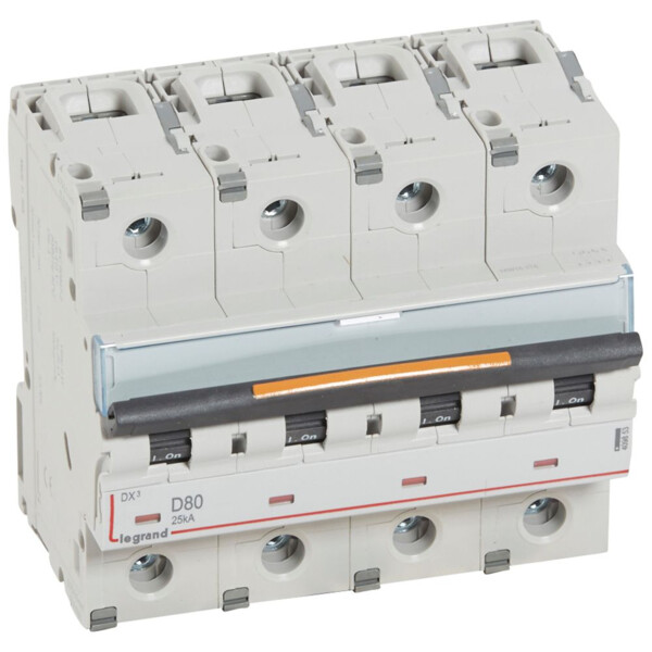Disjoncteur dx³-vis/vis-4p-400v~-80a-25ka-courbe d-prot.départ-peigne hx³ trad 4p - Legrand - 409853