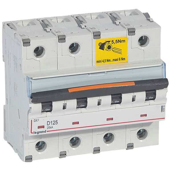Disjoncteur dx³-vis/vis-4p-400v~-125a-25ka-courbe d-prot.départ-peigne hx³ trad 4p - Legrand - 409855