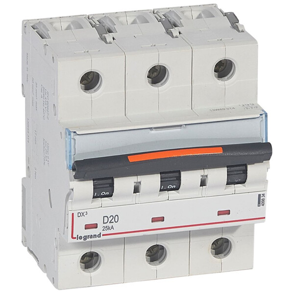 Disjoncteur dx³-vis/vis-3p-400v~-20a-25ka-courbe d-prot.départ-peigne hx³ trad 3p - Legrand - 409834