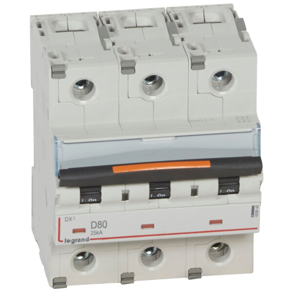 Disjoncteur dx³-vis/vis-3p-400v~-80a-25ka-courbe d-prot.départ-peigne hx³ trad 3p - Legrand - 409840