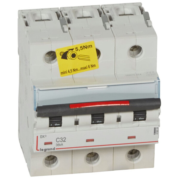 Disjoncteur magnéto-thermique dx³ - 3p - 32 a - 36 ka - courbe c - Legrand - 410024
