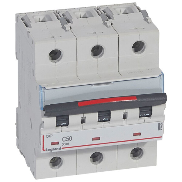Disjoncteur magnéto-thermique dx³ - 3p - 50 a - 36 ka - courbe c - Legrand - 410026