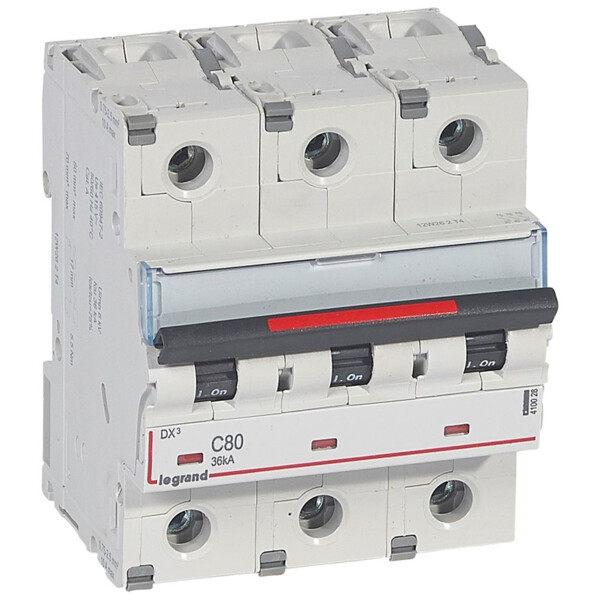 Disjoncteur magnéto-thermique dx³ - 3p - 80 a - 36 ka - courbe c - Legrand - 410028
