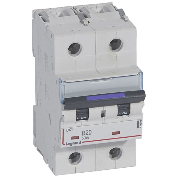 Disjoncteur magnéto-thermique dx³ - 2p - 20 a - 50 ka - courbe b - Legrand - 410099