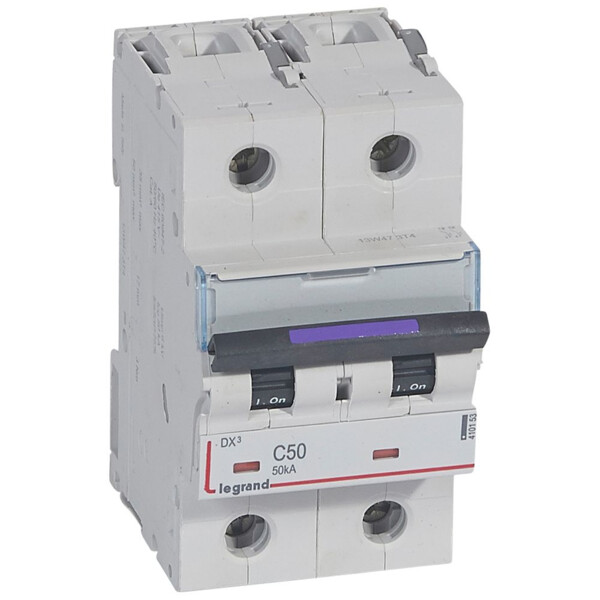 Disjoncteur magnéto-thermique dx³ - 2p - 50 a - 50 ka - courbe c - Legrand - 410153