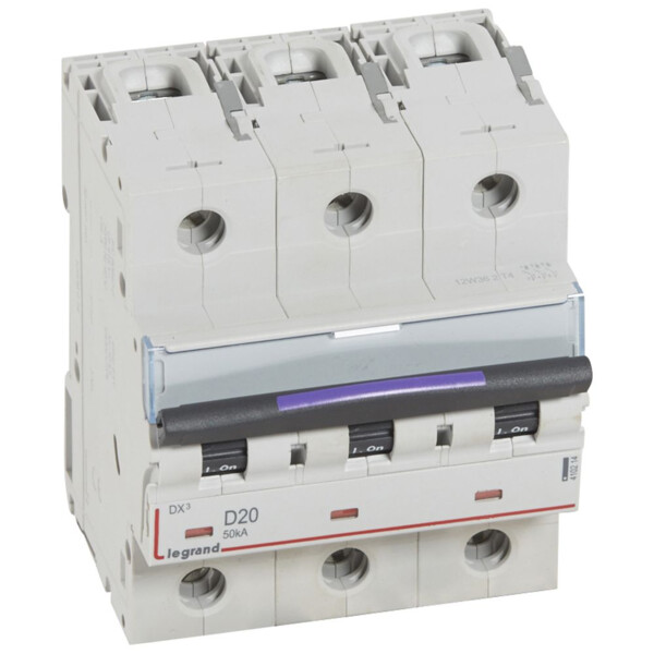 Disjoncteur magnéto-thermique dx³ - 3p - 20 a - 50 ka - courbe d - Legrand - 410214