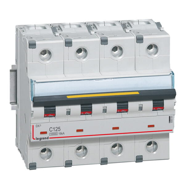 Disjoncteur dx³ 10000-vis/vis-4p-400v~-125a-16ka-courbe c-départ-peigne hx³ trad 4p - Legrand - 409364