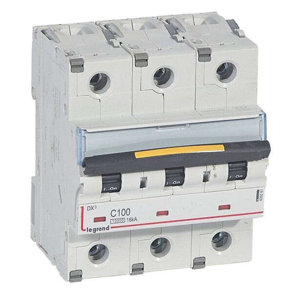 Disjoncteur dx³ 10000-vis/vis-3p-400v~-100a-16ka-courbe c-départ-peigne hx³ trad 3p - Legrand - 409281