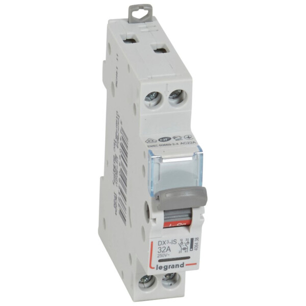 Interrupteur sectionneur de tête DX-IS - vis/vis - à voyant - 2P - 250 V~ - 32 A - 1 M - Legrand - 406438