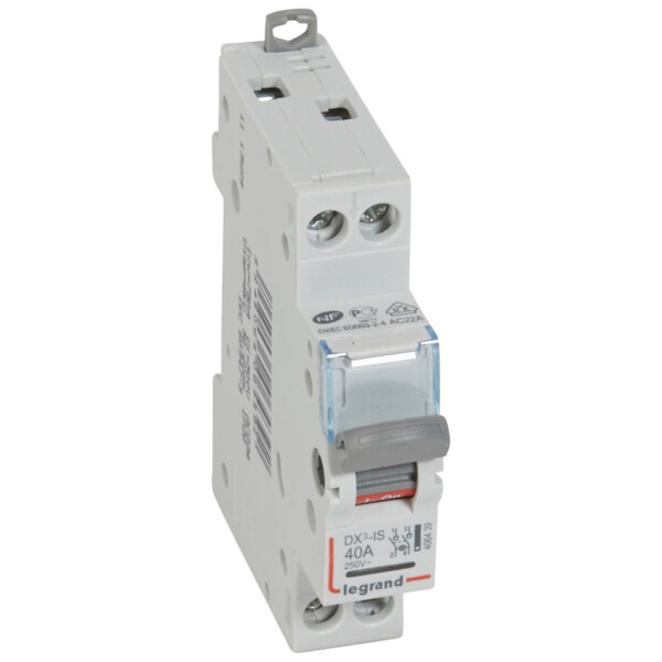 Interrupteur sectionneur de tête DX-IS - vis/vis - à voyant - 2P - 250 V~ - 40 A - 1 M - Legrand - 406439