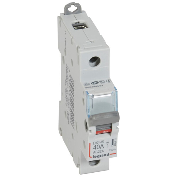 Interrupteur sectionneur de tête DX-IS - vis/vis - 1P - 250 V~ - 40 A - 1 M - Legrand - 406411