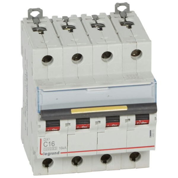 Disjoncteur dx³ 10000-vis/vis-4p-400v~-16a-16ka-courbe c-départ-peigne hx³ trad 4p - Legrand - 409355