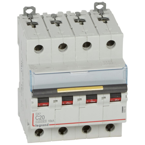 Disjoncteur dx³ 10000-vis/vis-4p-400v~-20a-16ka-courbe c-départ-peigne hx³ trad 4p - Legrand - 409356