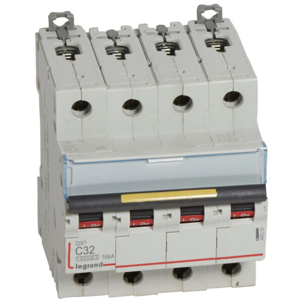 Disjoncteur dx³ 10000-vis/vis-4p-400v~-32a-16ka-courbe c-départ-peigne hx³ trad 4p - Legrand - 409358