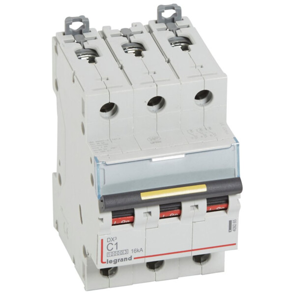 Disjoncteur dx³ 10000-vis/vis-3p-400v~-1a-16ka-courbe c-départ-peigne hx³ trad 3p - Legrand - 409265