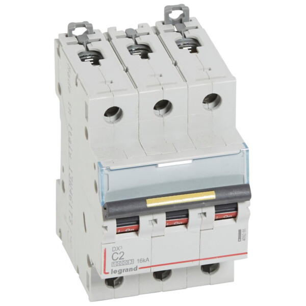 Disjoncteur dx³ 10000-vis/vis-3p-400v~-2a-16ka-courbe c-départ-peigne hx³ trad 3p - Legrand - 409266