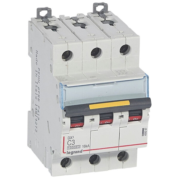Disjoncteur dx³ 10000-vis/vis-3p-400v~-3a-16ka-courbe c-départ-peigne hx³ trad 3p - Legrand - 409267