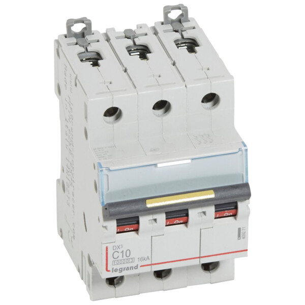 Disjoncteur dx³ 10000-vis/vis-3p-400v~-10a-16ka-courbe c-départ-peigne hx³ trad 3p - Legrand - 409271